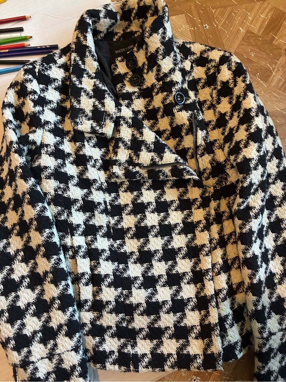 Focus 2000 Black & White Houndstooth Blazer Jacket